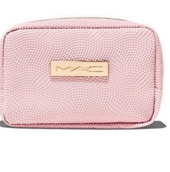MAC Pink & Gold Vegan Pebble Embossed Makeup Cosmetics Bag NWOT - Picture 1 of 8